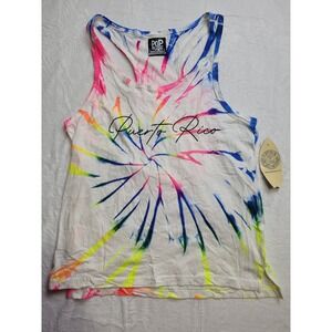 NWT Pop Surf Puerto Rico Tank Top Women Large White Tie Dye Racerback Beach